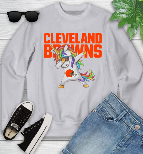 Cleveland Browns NFL Football Funny Unicorn Dabbing Sports Youth Sweatshirt 4