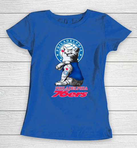 NBA Basketball My Cat Loves Philadelphia 76ers Women's T-Shirt 8