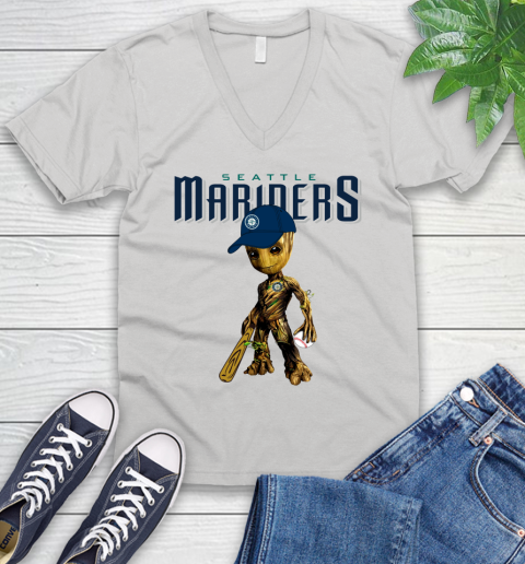 MLB Seattle Mariners Groot Guardians Of The Galaxy Baseball V-Neck T-Shirt