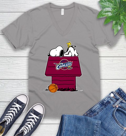 Cleveland Cavaliers NBA Basketball Snoopy Woodstock The Peanuts Movie V-Neck T-Shirt 4