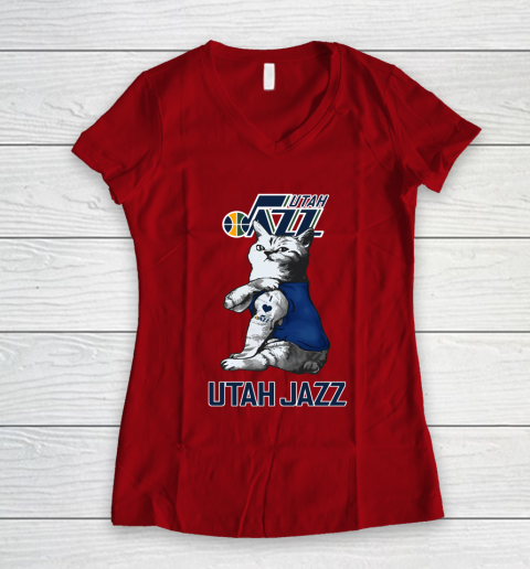 NBA Basketball My Cat Loves Utah Jazz Women's V-Neck T-Shirt 8