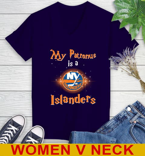 NHL Hockey Harry Potter My Patronus Is A New York Islanders Women's V-Neck T-Shirt 3
