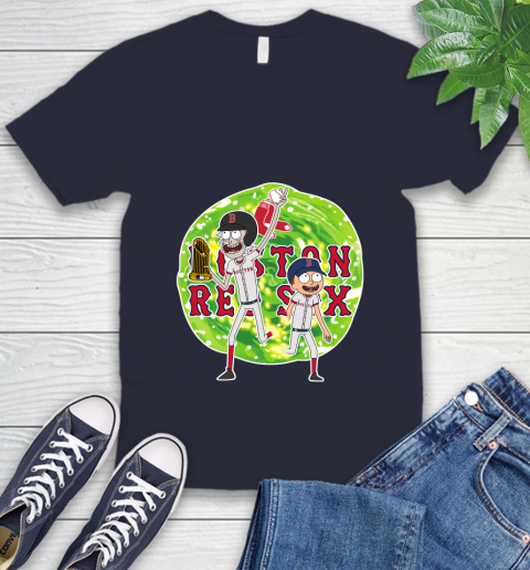 MLB Boston Red Sox Rick And Morty Commissioner's Trophy Baseball Sports V-Neck T-Shirt 3