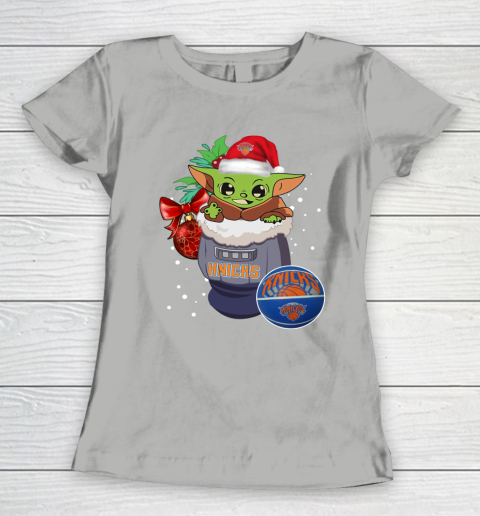 New York Knicks Christmas Baby Yoda Star Wars Funny Happy NBA Women's T-Shirt 11