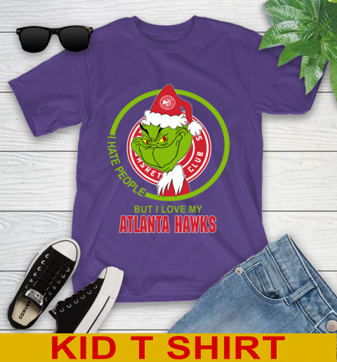 Atlanta Hawks NBA Christmas Grinch I Hate People But I Love My Favorite Basketball Team Youth T-Shirt 4