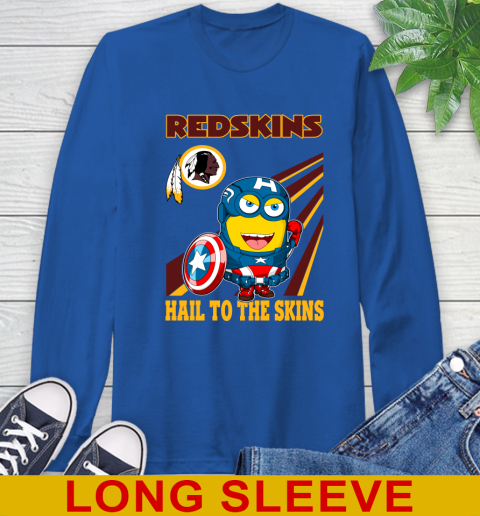NFL Football Washington Redskins Captain America Marvel Avengers Minion Hail To The Skín Shirt Long Sleeve T-Shirt 11
