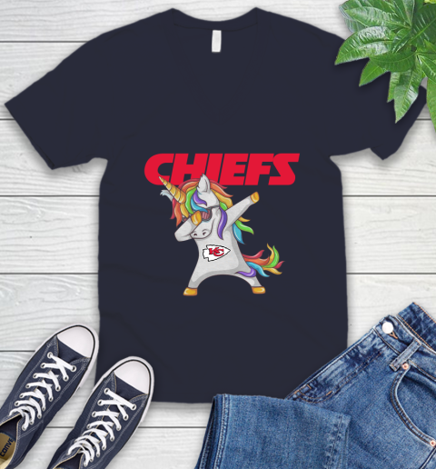 Kansas City Chiefs NFL Football Funny Unicorn Dabbing Sports V-Neck T-Shirt 3