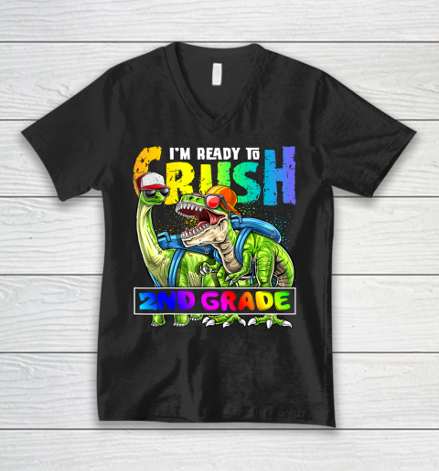 Next Level t shirts I m Ready To Crush 2nd Grade T Rex Dino Holding Pencil Back To School V-Neck T-Shirt
