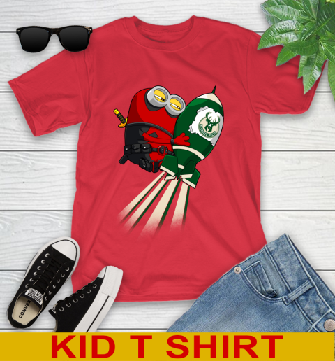 NBA Basketball Milwaukee Bucks Deadpool Minion Marvel Shirt Youth T-Shirt 11