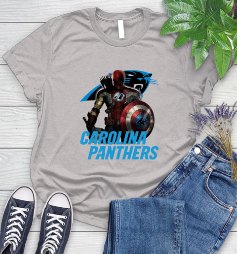 NFL Captain America Thor Spider Man Hawkeye Avengers Endgame Football Carolina Panthers Women's T-Shirt 10