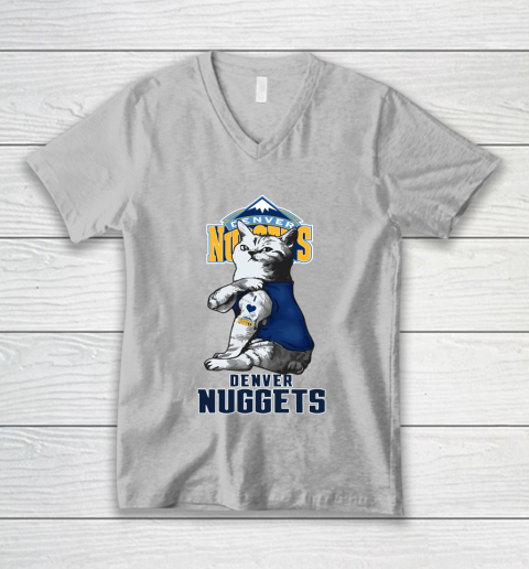 NBA Basketball My Cat Loves Denver Nuggets V-Neck T-Shirt 3