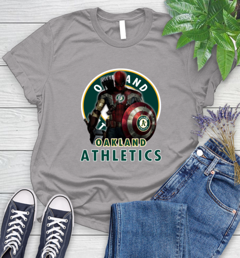 MLB Captain America Thor Spider Man Hawkeye Avengers Endgame Baseball Oakland Athletics Women's T-Shirt 5