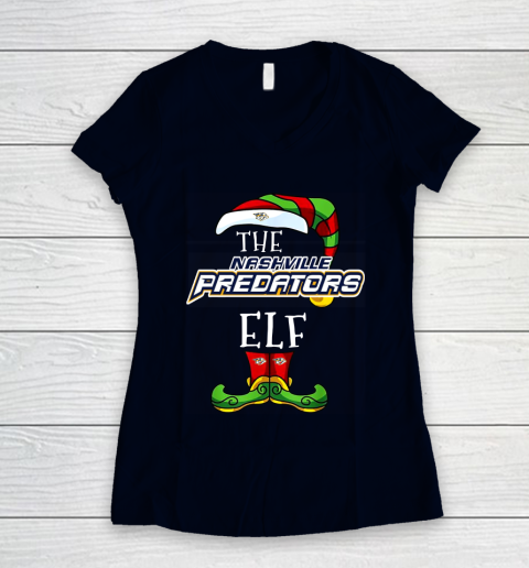 Nashville Predators Christmas ELF Funny NHL Women's V-Neck T-Shirt 2