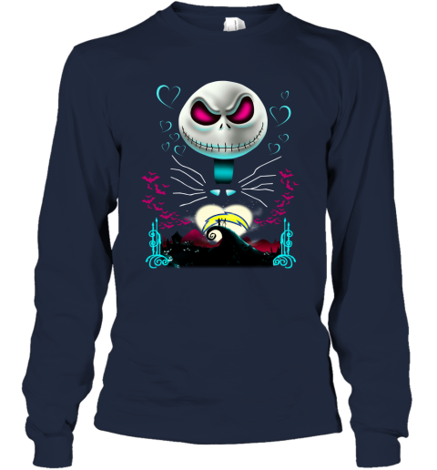 NFL Los Angeles Chargers Jack Skellington Sally The Nightmare Before Christmas Football Wyj2tzxDMYT long sleeve tee 14 95 151514 front navy