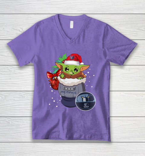 Memphis Grizzlies Christmas Baby Yoda Star Wars Funny Happy NBA V-Neck T-Shirt 9