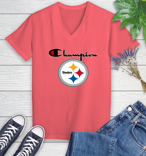 NFL Football Pittsburgh Steelers Champion Shirt Women's V-Neck T-Shirt 4