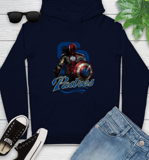 MLB Captain America Thor Spider Man Hawkeye Avengers Endgame Baseball San Diego Padres Youth Hoodie 4