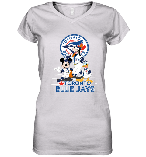Toronto Blue Jays Mickey Donald And Goofy Baseball Women's V-Neck T-Shirt