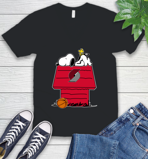 Portland Trail Blazers NBA Basketball Snoopy Woodstock The Peanuts Movie V-Neck T-Shirt 2