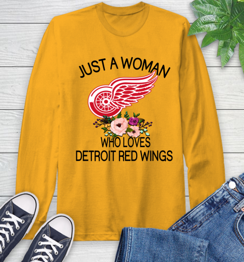 NHL Just A Woman Who Loves Detroit Red Wings Hockey Sports Long Sleeve T-Shirt 2