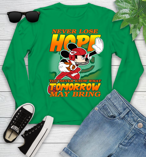 Kansas City Chiefs NFL Football Mickey Disney Never Lose Hope Youth Long Sleeve 7