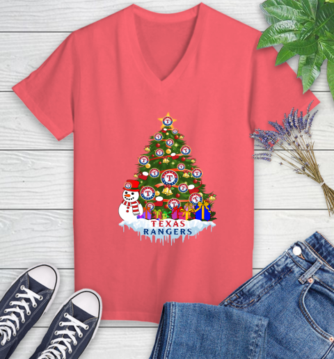 Texas Rangers Merry Christmas MLB Baseball Sports Women's V-Neck T-Shirt 6