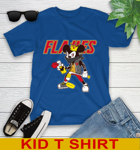 Calgary Flames NHL Hockey Mickey Peace Sign Sports Youth T-Shirt 9