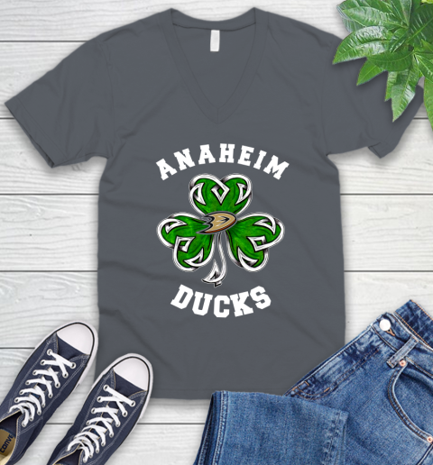 NHL Anaheim Ducks Three Leaf Clover St Patrick's Day Hockey Sports V-Neck T-Shirt 4