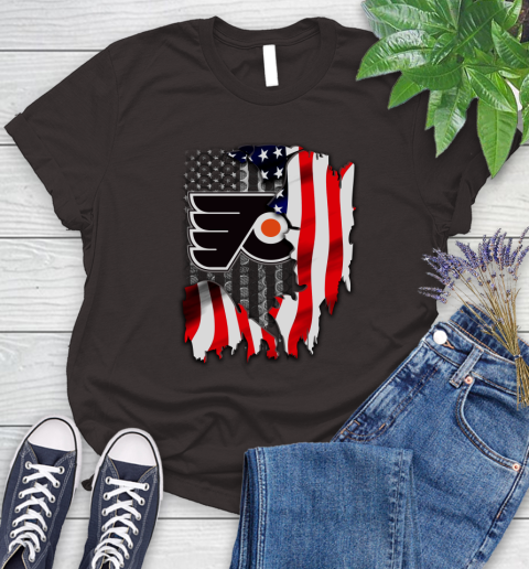 Philadelphia Flyers NHL Hockey American Flag Women's T-Shirt 11