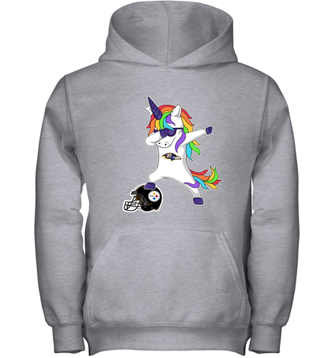 Football Dabbing Unicorn Steps On Helmet Baltimore Ravens Youth Hoodie