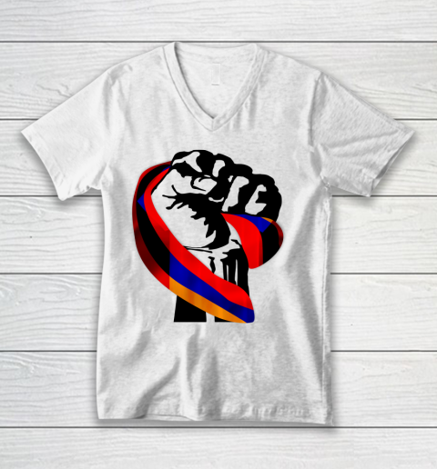 Armenian Pride Flag Fist Resist V-Neck T-Shirt