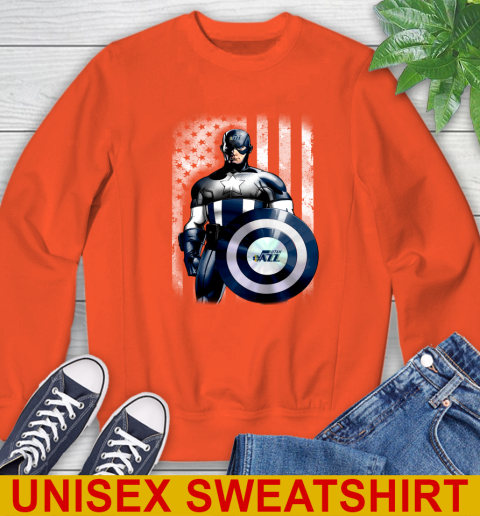 Utah Jazz NBA Basketball Captain America Marvel Avengers American Flag Shirt Sweatshirt 3