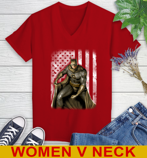 Anaheim Ducks NHL Hockey Batman DC American Flag Shirt Women's V-Neck T-Shirt 10