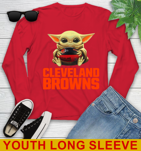 NFL Football Cleveland Browns Baby Yoda Star Wars Shirt Youth Long Sleeve 11