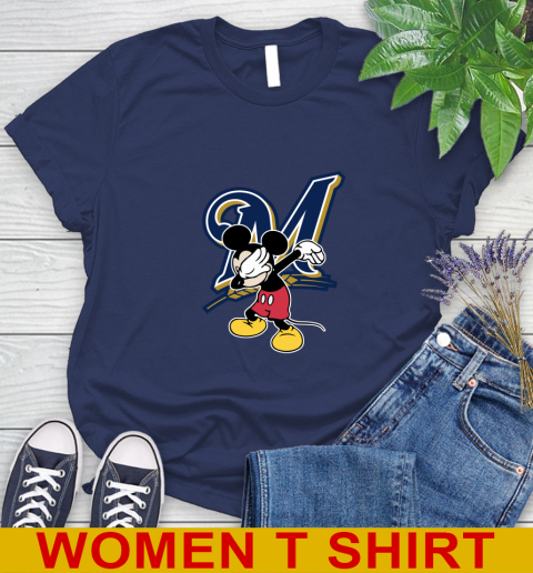 Milwaukee Brewers MLB Baseball Dabbing Mickey Disney Sports Women's T-Shirt 12