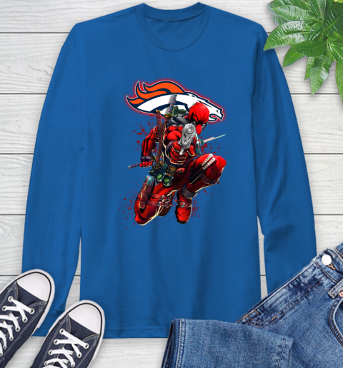 NFL Deadpool Marvel Comics Sports Football Denver Broncos Long Sleeve T-Shirt 9