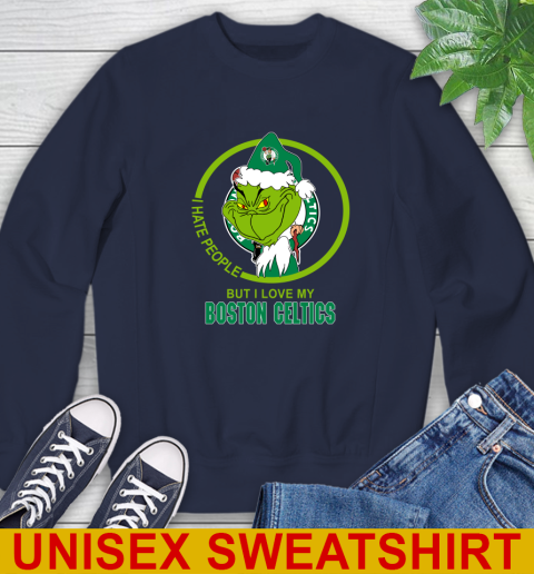 Boston Celtics NBA Christmas Grinch I Hate People But I Love My Favorite Basketball Team Sweatshirt 3