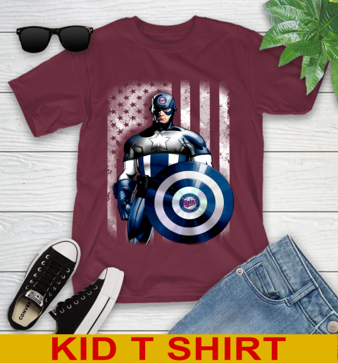 Minnesota Twins MLB Baseball Captain America Marvel Avengers American Flag Shirt Youth T-Shirt 5