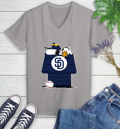 MLB San Diego Padres Snoopy Woodstock The Peanuts Movie Baseball T Shirt Women's V-Neck T-Shirt 4