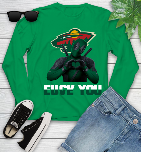 NHL Minnesota Wild Deadpool Love You Fuck You Hockey Sports Youth Long Sleeve 7