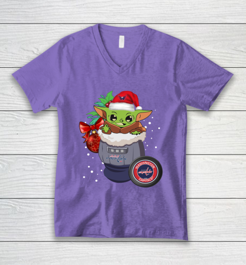 Washington Capitals Christmas Baby Yoda Star Wars Funny Happy NHL V-Neck T-Shirt 9