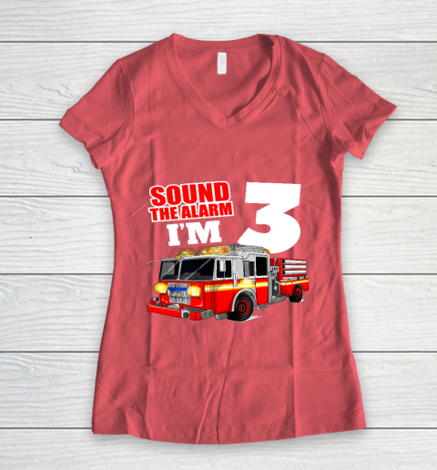 Kids Fire Truck 3rd Birthday T Shirt Boy Firefighter 3 Years Old Women's V-Neck T-Shirt 4