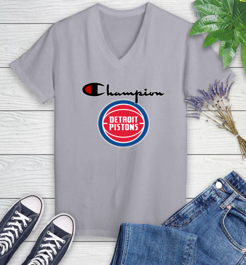 NBA Basketball Detroit Pistons Champion Shirt Women's V-Neck T-Shirt 2