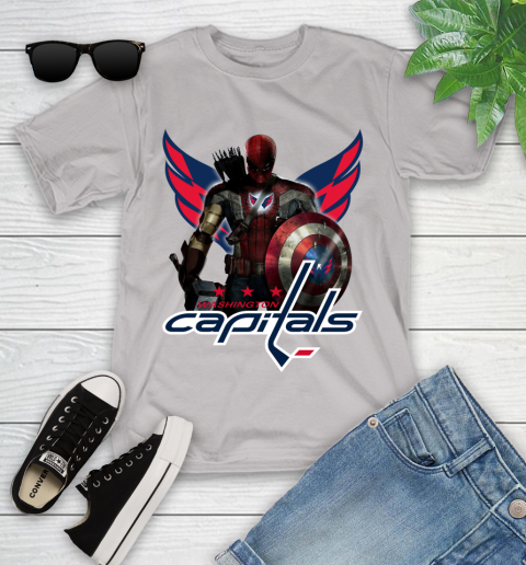 NHL Captain America Thor Spider Man Hawkeye Avengers Endgame Hockey Washington Capitals Youth T-Shirt 12