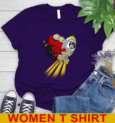NBA Basketball Brooklyn Nets Deadpool Minion Marvel Shirt Women's T-Shirt 4
