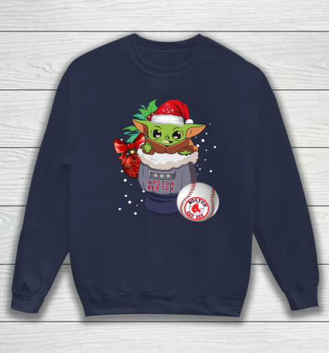 Boston Red Sox Christmas Baby Yoda Star Wars Funny Happy MLB Sweatshirt 3