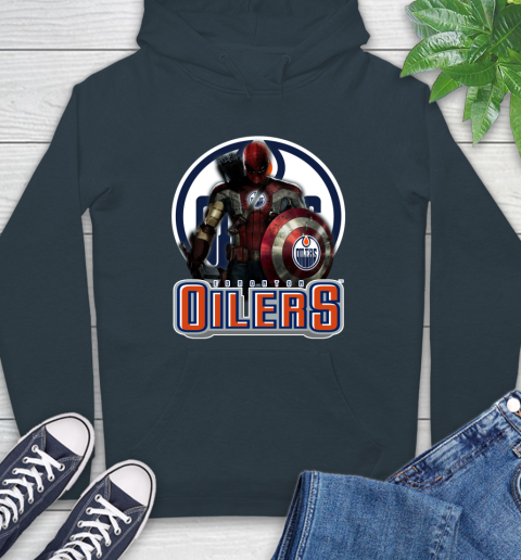 NHL Captain America Thor Spider Man Hawkeye Avengers Endgame Hockey Edmonton Oilers Hoodie 7