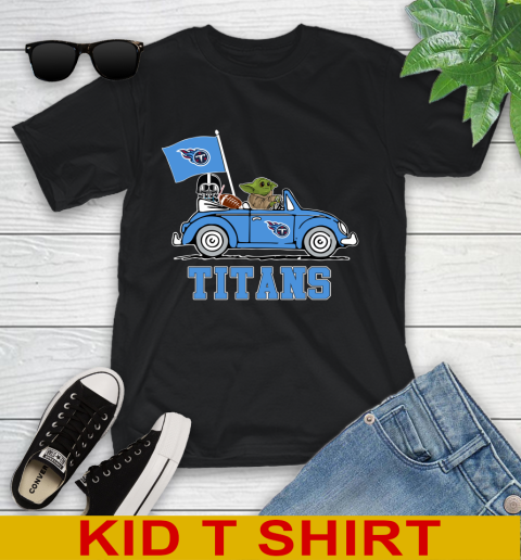 NFL Football Tennessee Titans Darth Vader Baby Yoda Driving Star Wars Shirt Youth T-Shirt 2