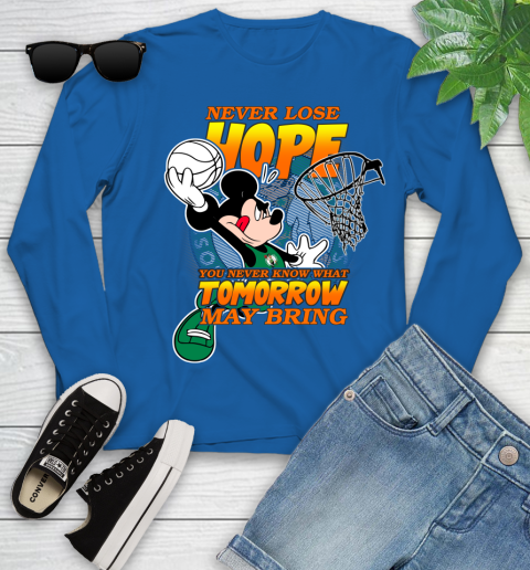 Boston Celtics NBA Basketball Mickey Disney Never Lose Hope Youth Long Sleeve 10