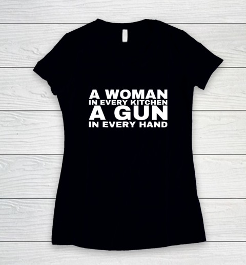 A Woman In Every Kitchen A Gun In Every Hand Shirt Sean Strickland Women's V-Neck T-Shirt